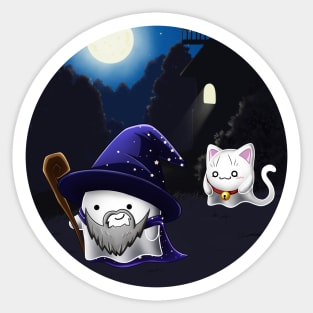 Kawaii Ghosts - A Wizard and his cat Sticker